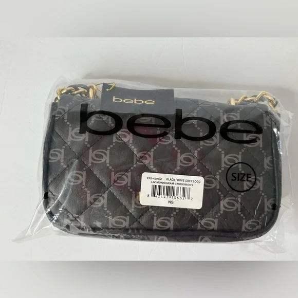 BEBE LIV MONOGRAM CROSSBODY BLACK DOVE GREY LOGO PURSE SHOULDERBAG NEW WITH TAG - Picture 8 of 11